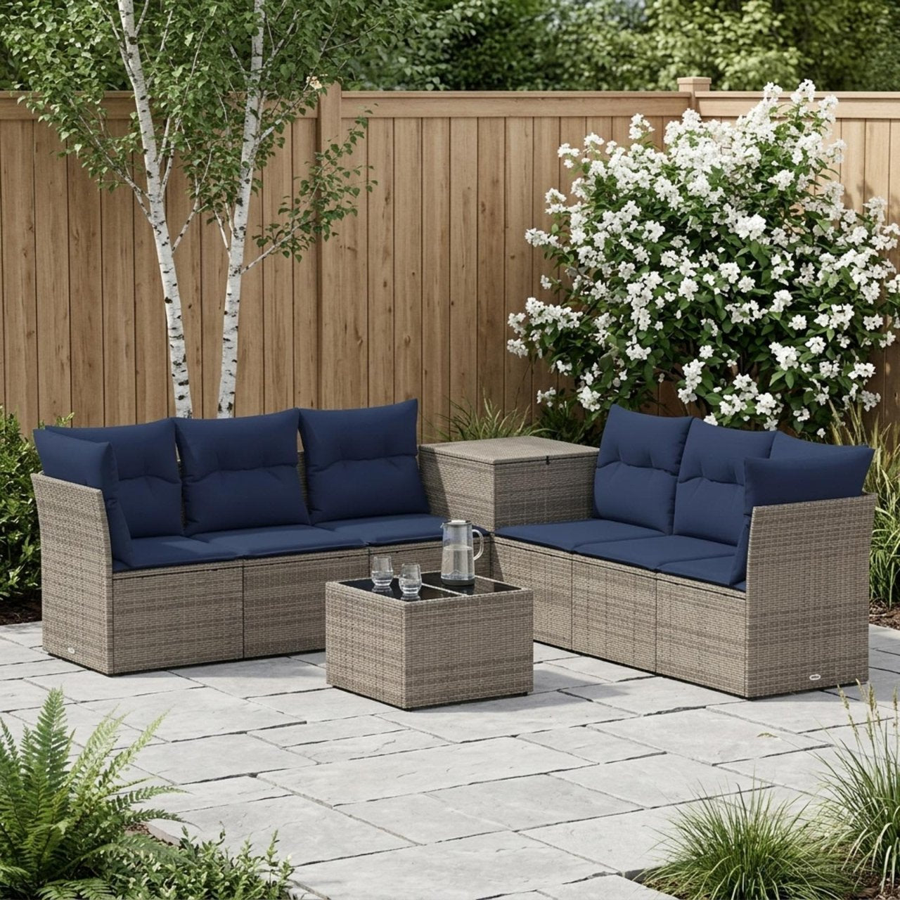 vidaXL Bankstel 8 st Zwart Poly Rattan en Staal