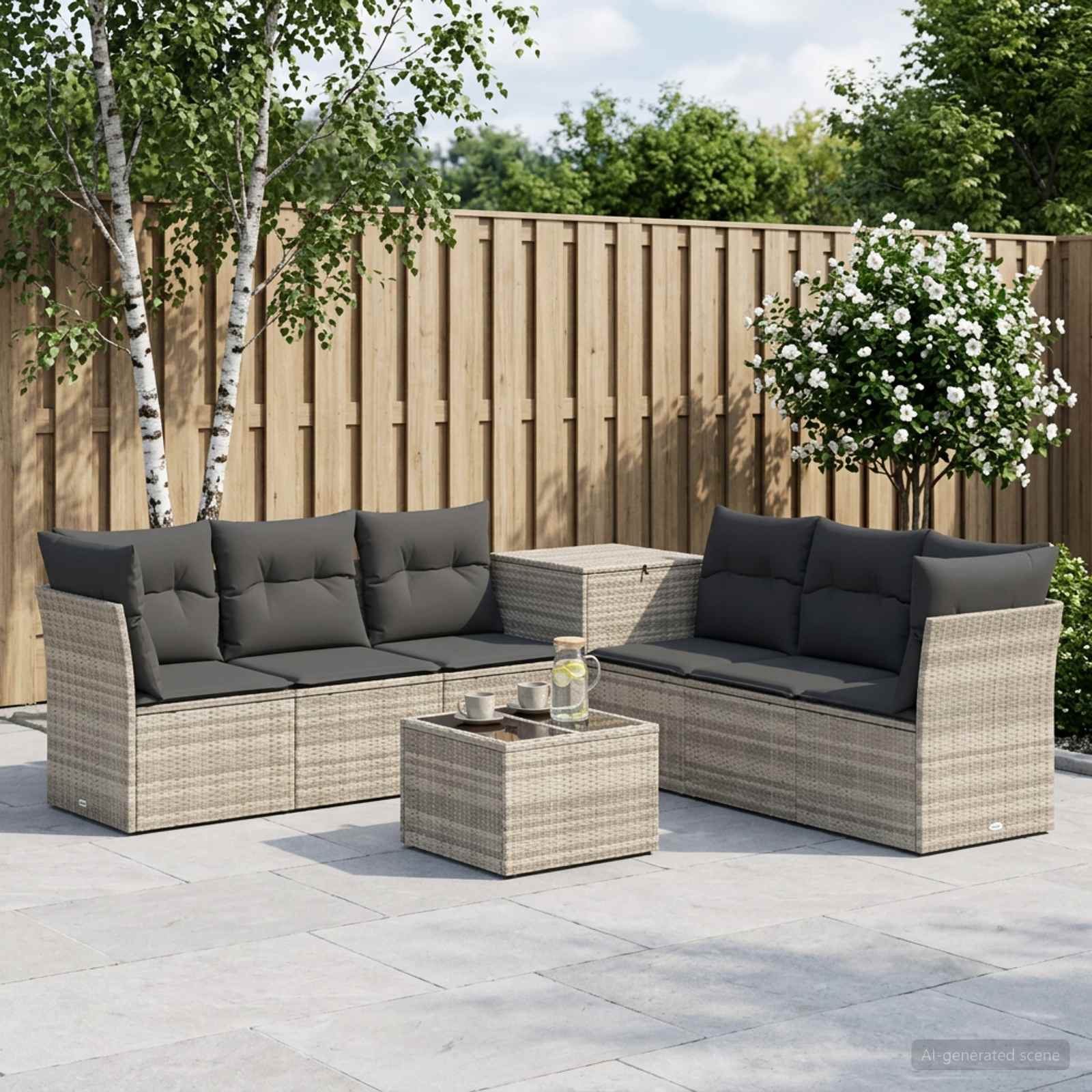 vidaXL Bankstel 8 st Zwart Poly Rattan en Staal