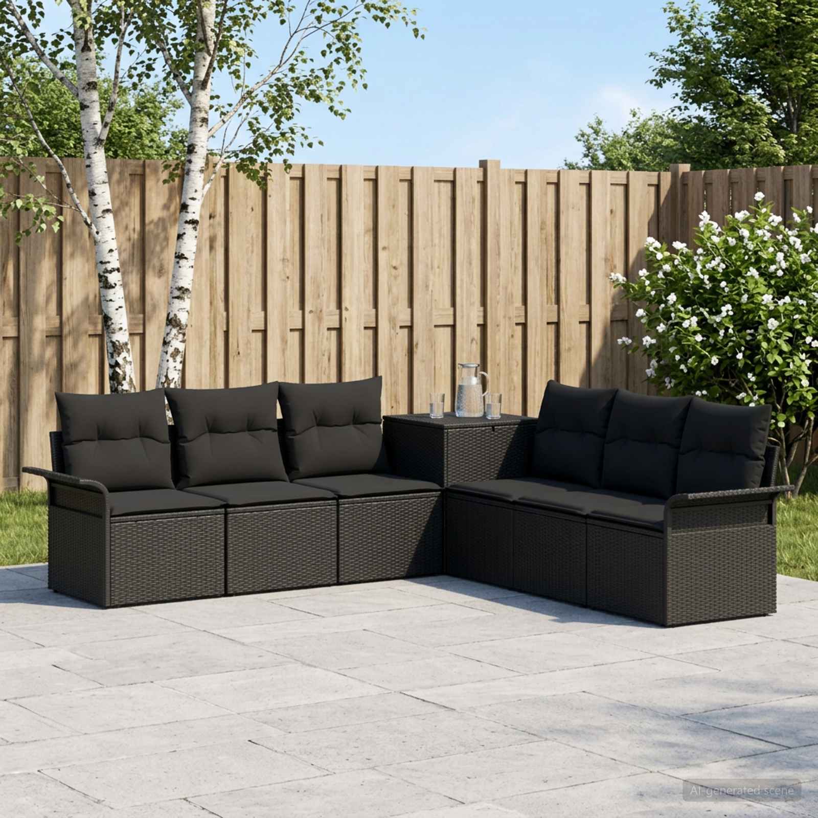 vidaXL Bankstel 7 st Zwart Poly Rattan en Staal