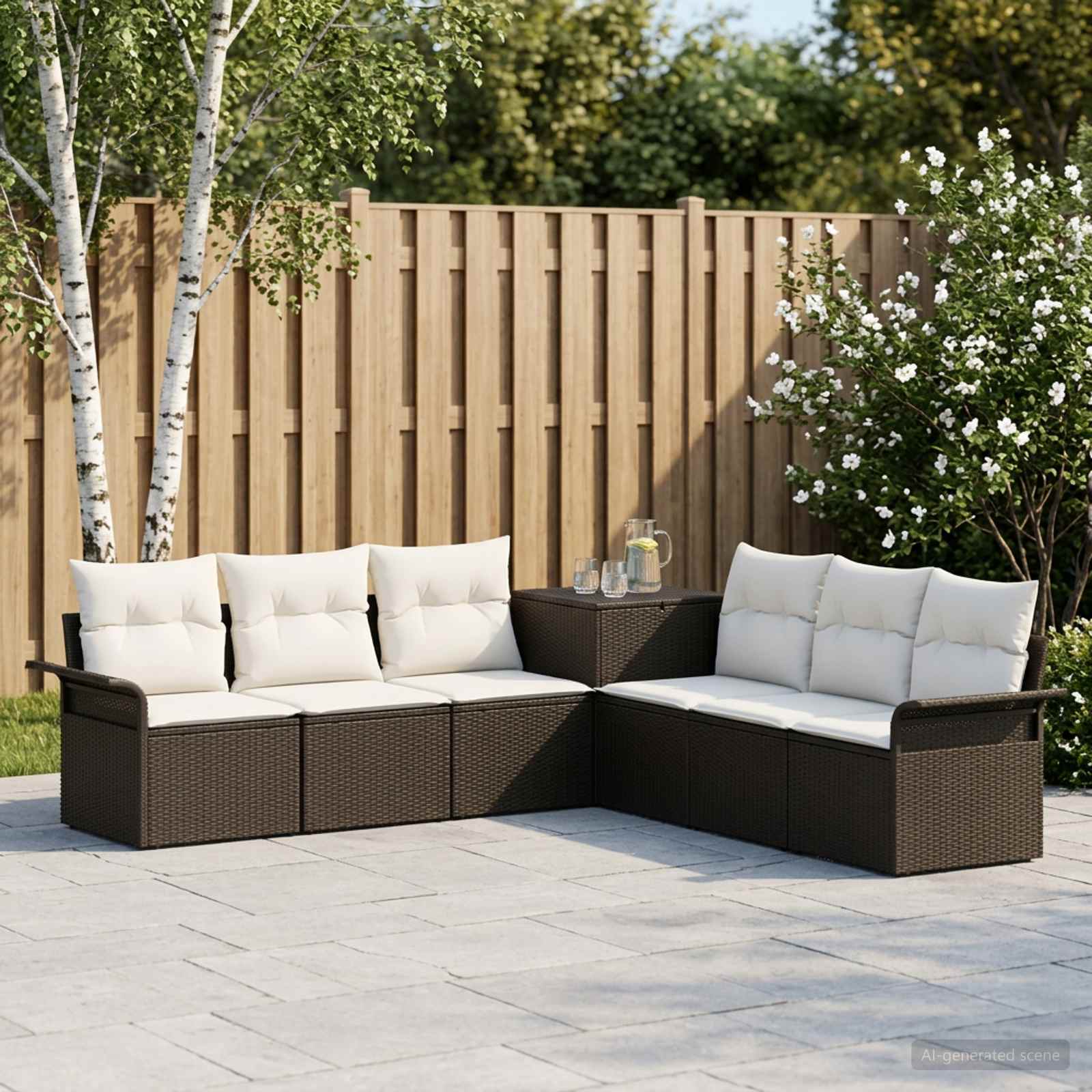 vidaXL Bankstel 7 st Zwart Poly Rattan en Staal