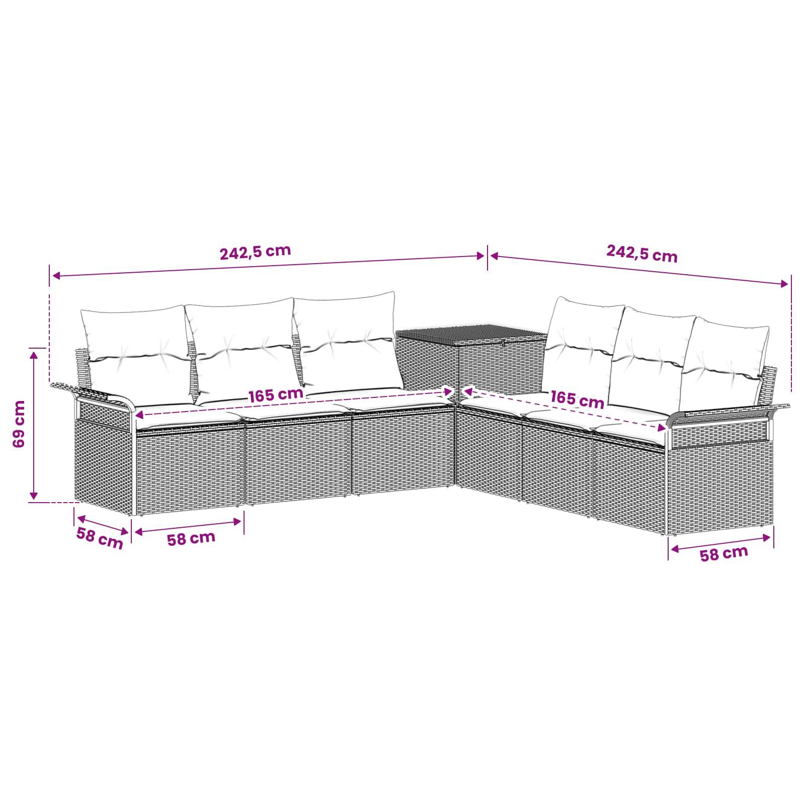 vidaXL Bankstel 7 st Zwart Poly Rattan en Staal