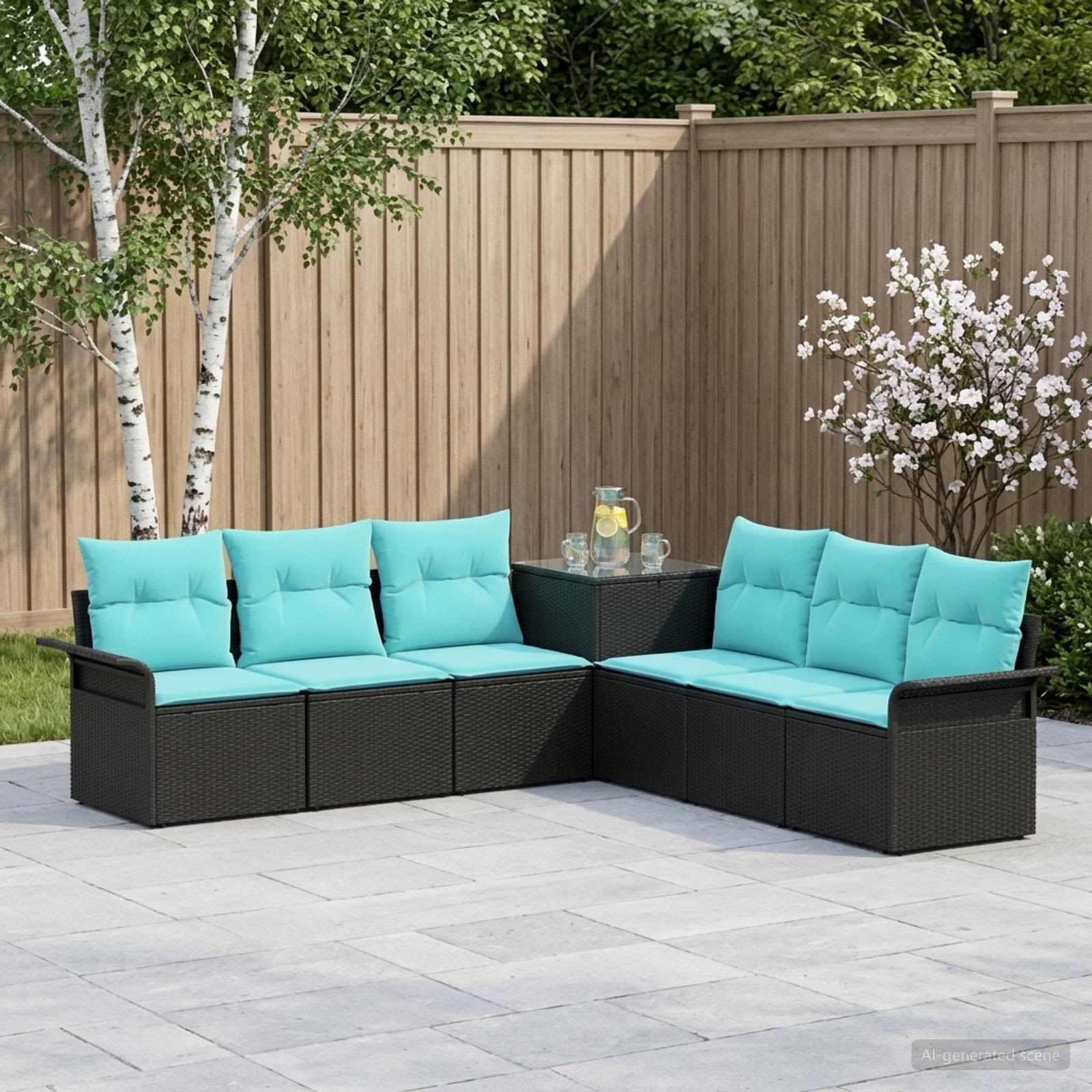 vidaXL Bankstel 7 st Zwart Poly Rattan en Staal