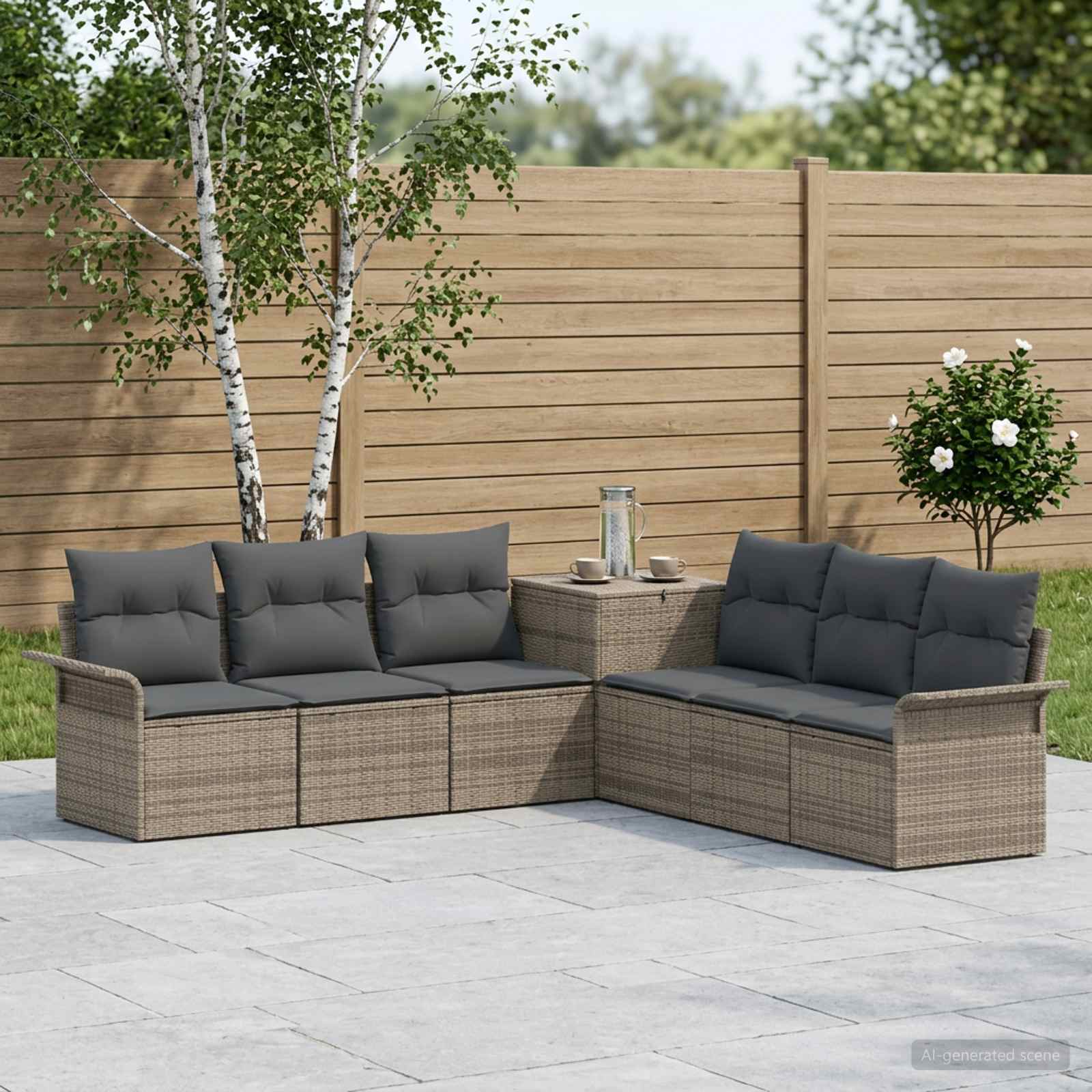 vidaXL Bankstel 7 st Zwart Poly Rattan en Staal
