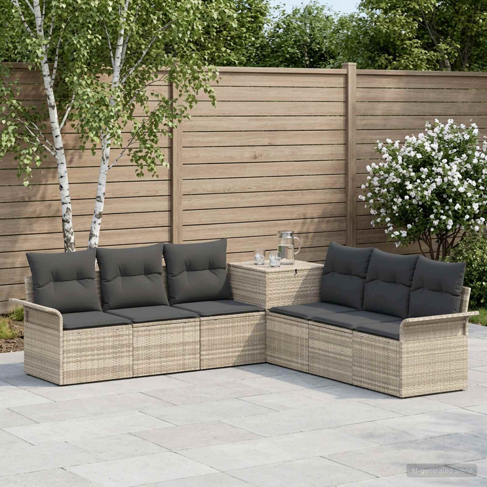 vidaXL Bankstel 7 st Zwart Poly Rattan en Staal