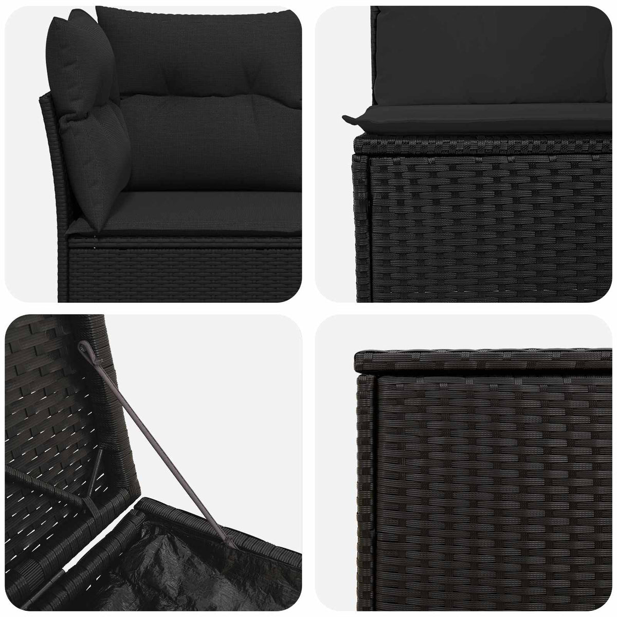 vidaXL Bankstel 7 pcs Zwart Poly Rattan en Staal