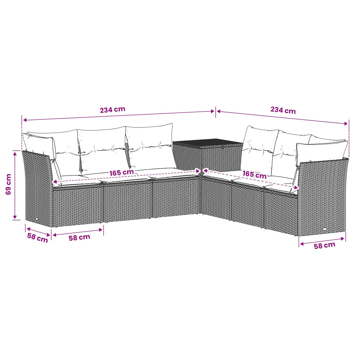 vidaXL Bankstel 7 pcs Zwart Poly Rattan en Staal