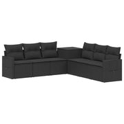 vidaXL Bankstel 7 pcs Zwart Poly Rattan en Staal