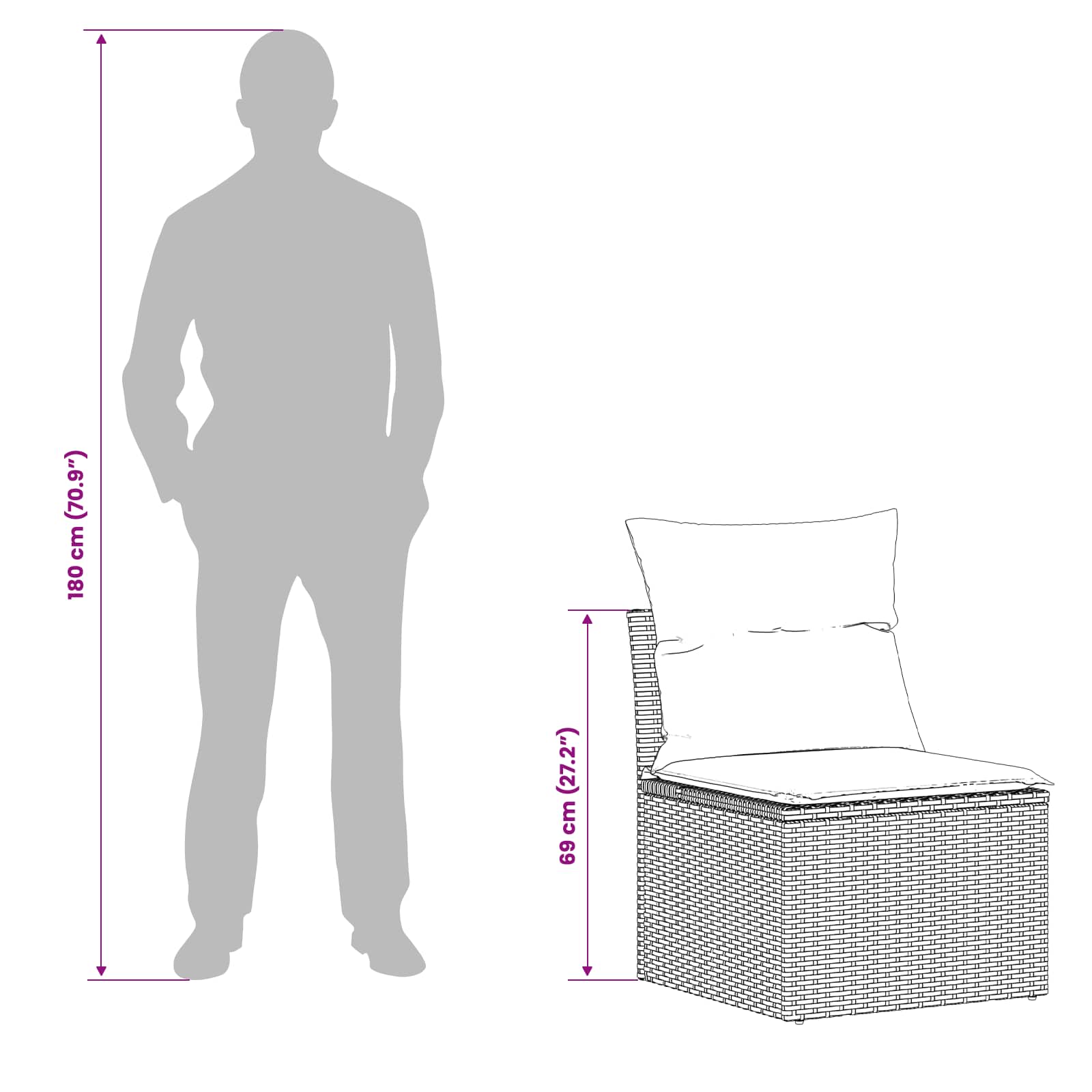vidaXL Bankstel 7 pcs Zwart Poly Rattan en Staal