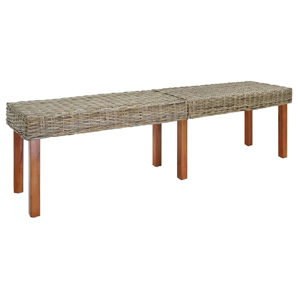 vidaXL Bankje 160x35x45 cm natuurlijk kubu rattan en mahoniehout wit