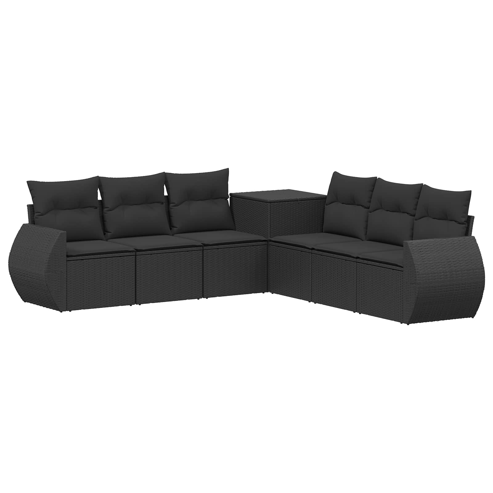 vidaXL Bankstel 7 pcs Zwart Poly Rattan en Staal