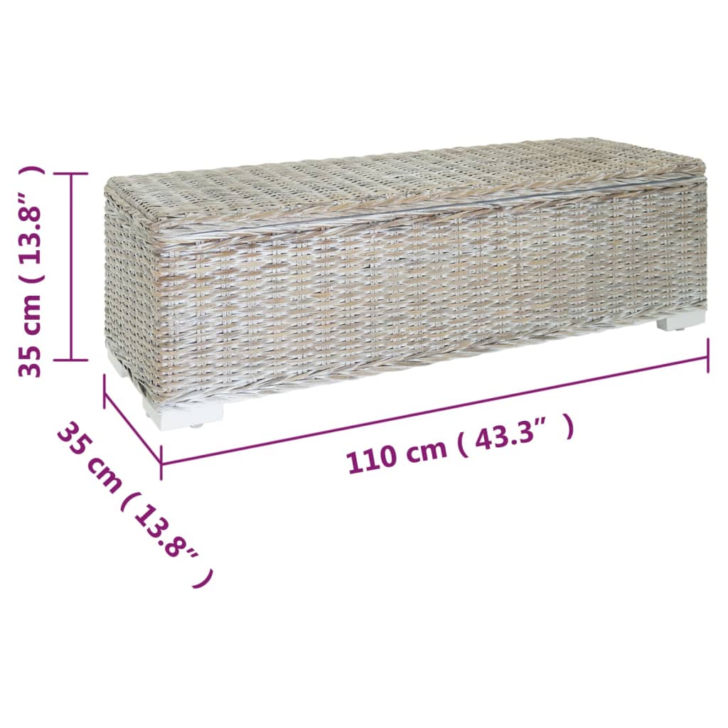 vidaXL Opbergbox 110 cm natuurlijk kubu rattan en massief mahoniehout