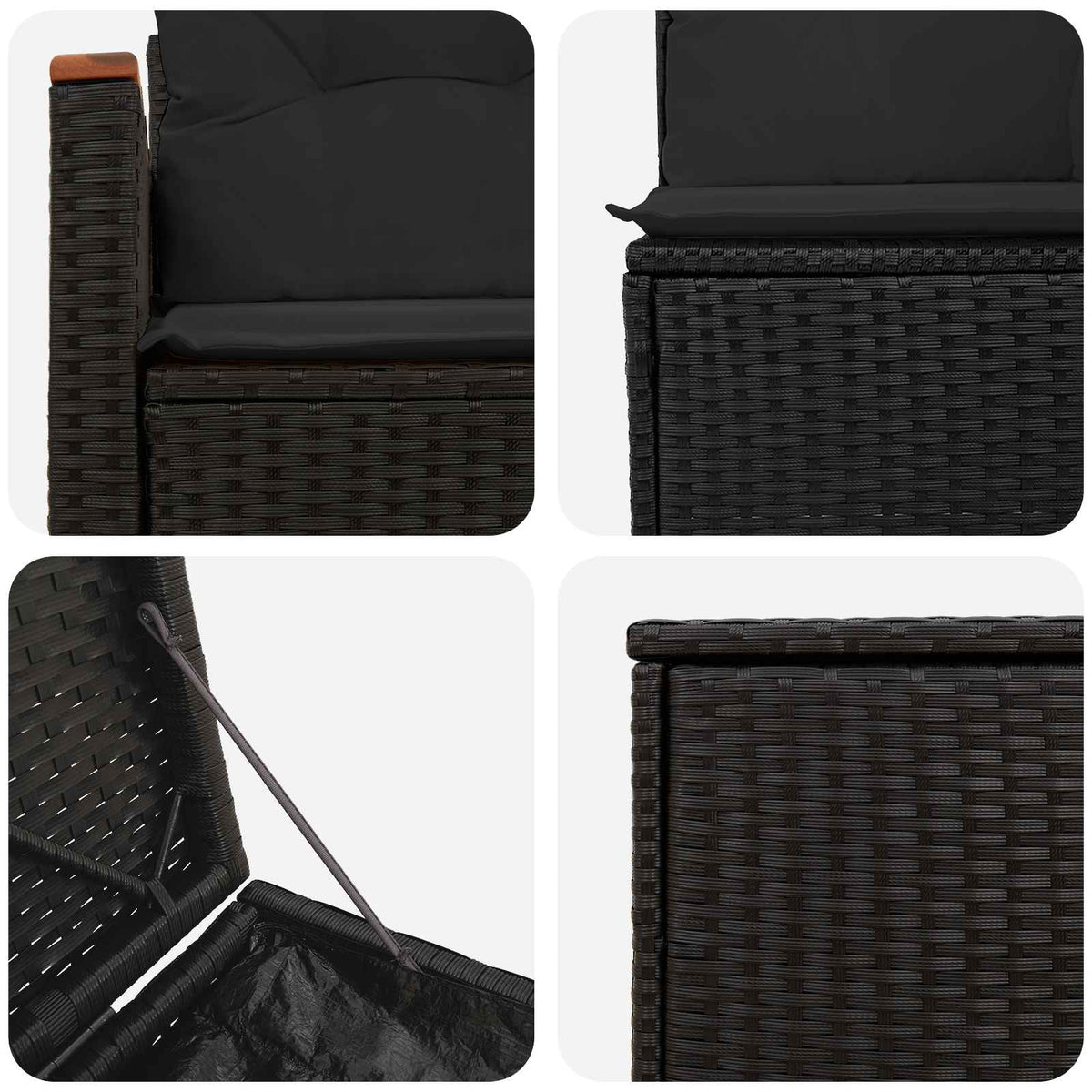 vidaXL Bankstel 7 pcs Zwart Poly Rattan en Staal