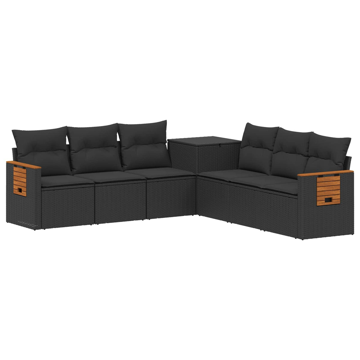 vidaXL Bankstel 7 pcs Zwart Poly Rattan en Staal