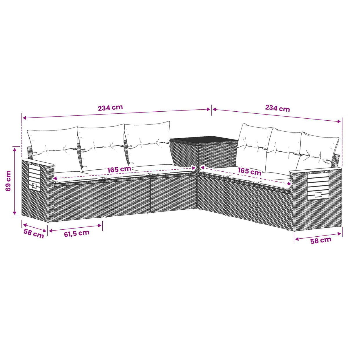 vidaXL Bankstel 7 pcs Zwart Poly Rattan en Staal