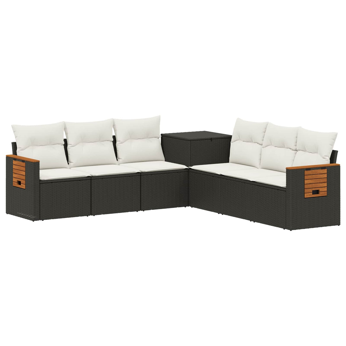 vidaXL Bankstel 7 pcs Zwart Poly Rattan en Staal
