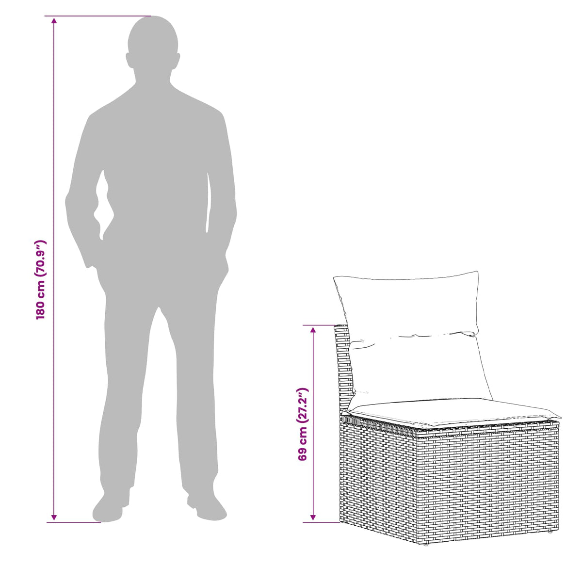 vidaXL Bankstel 7 pcs Zwart Poly Rattan en Staal