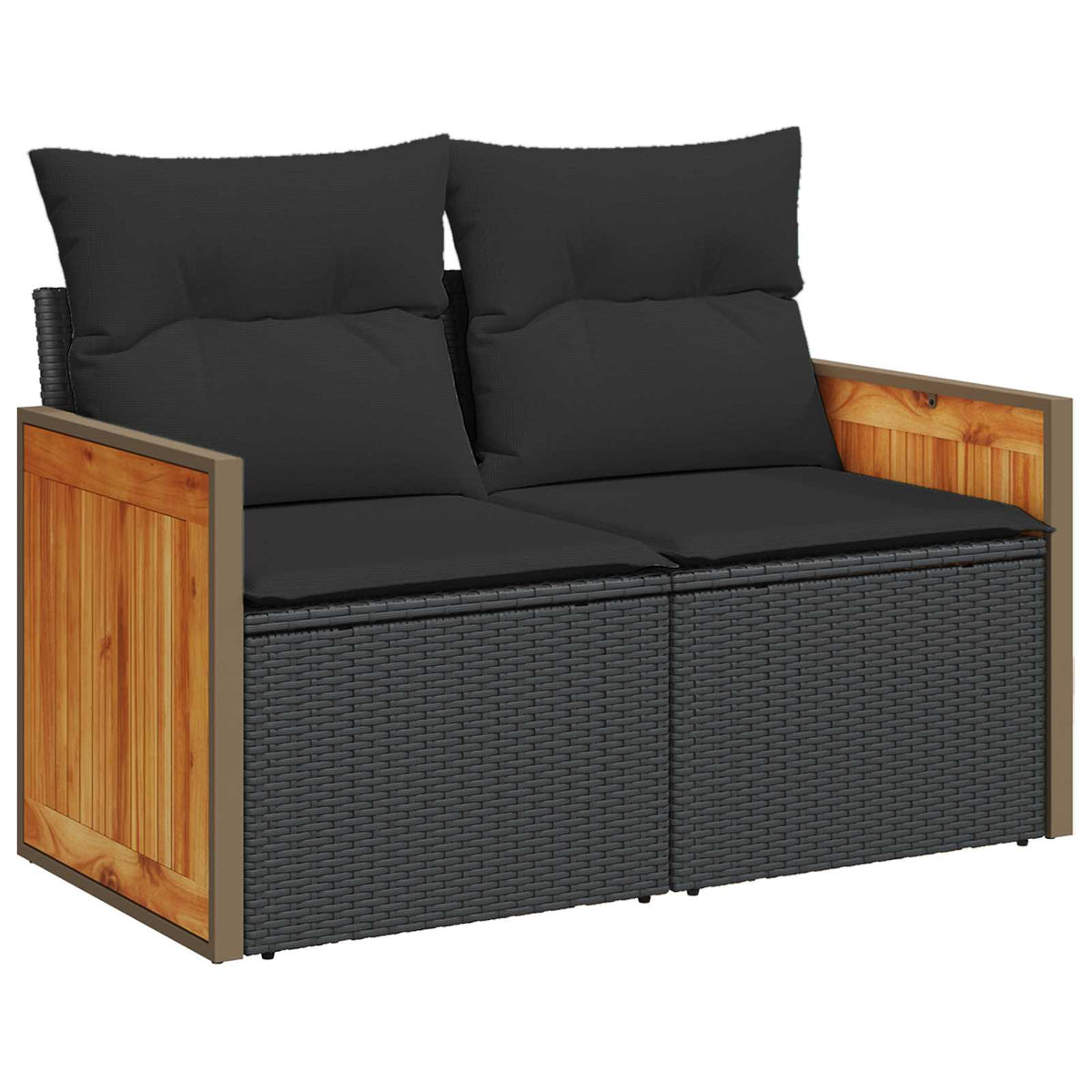 vidaXL Bankstel 7 pcs Zwart Poly Rattan en Staal