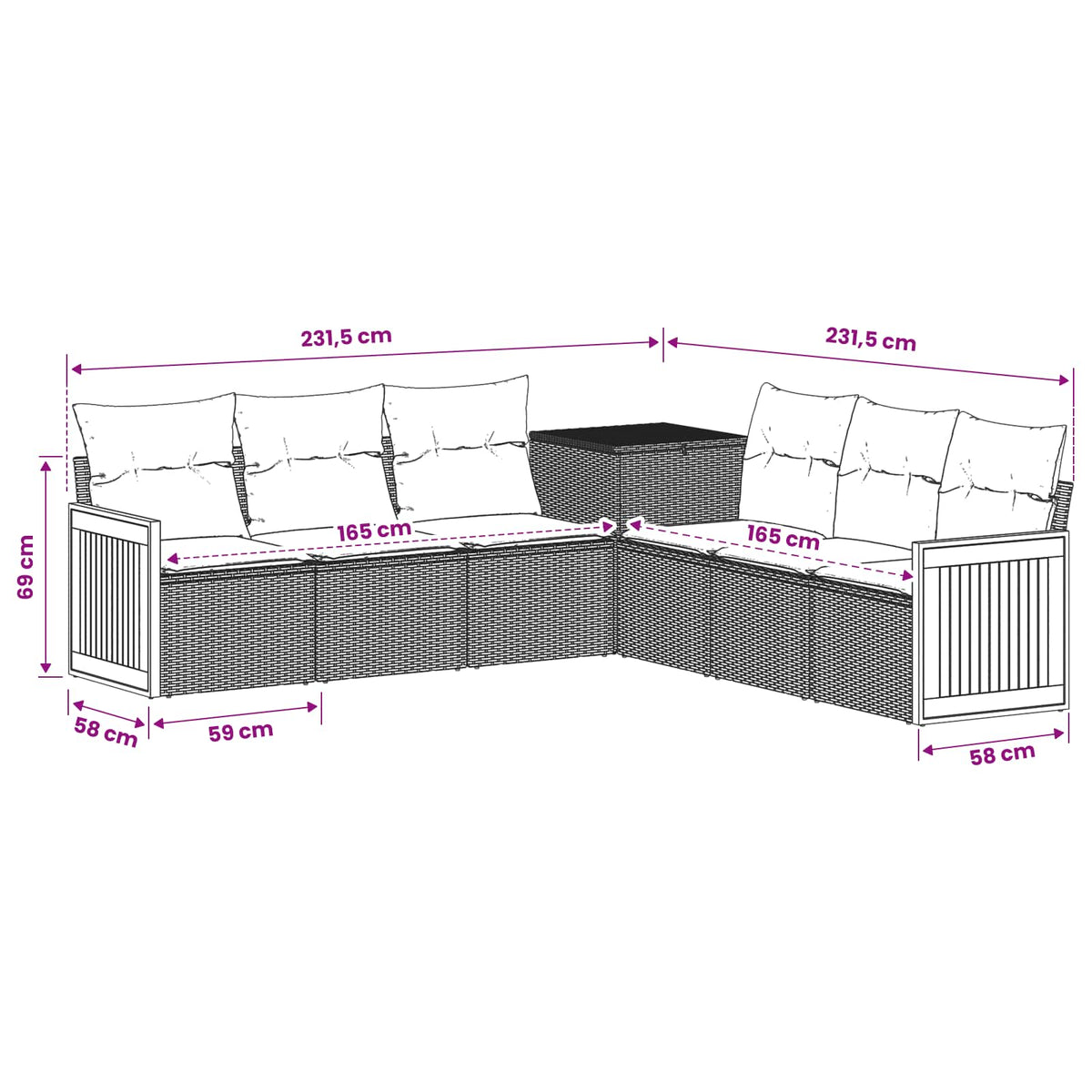 vidaXL Bankstel 7 pcs Zwart Poly Rattan en Staal