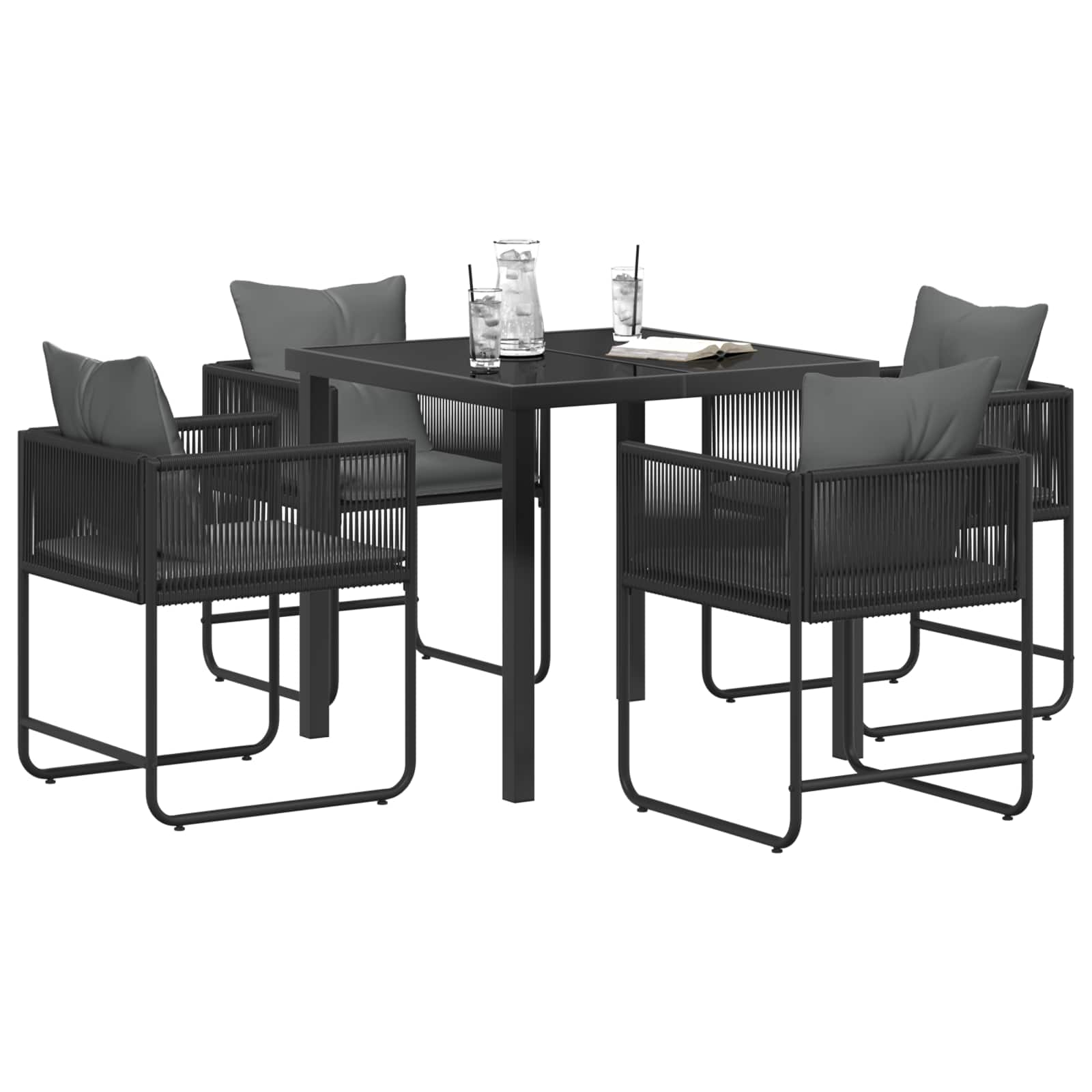 vidaXL Tuin eettafelset 5 pcs Zwart en Anthraciet 80 x 80 x 73 cm
