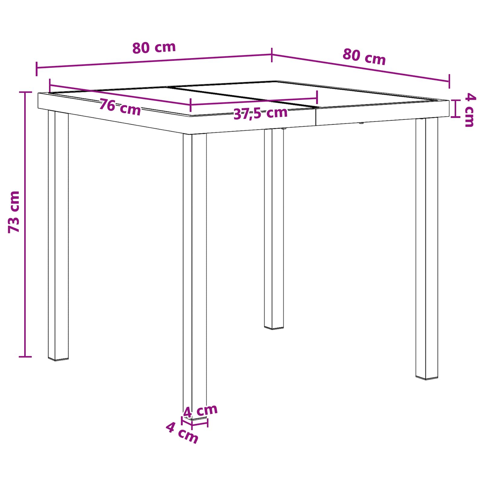 vidaXL Tuin eettafelset 5 pcs Zwart en Anthraciet 80 x 80 x 73 cm