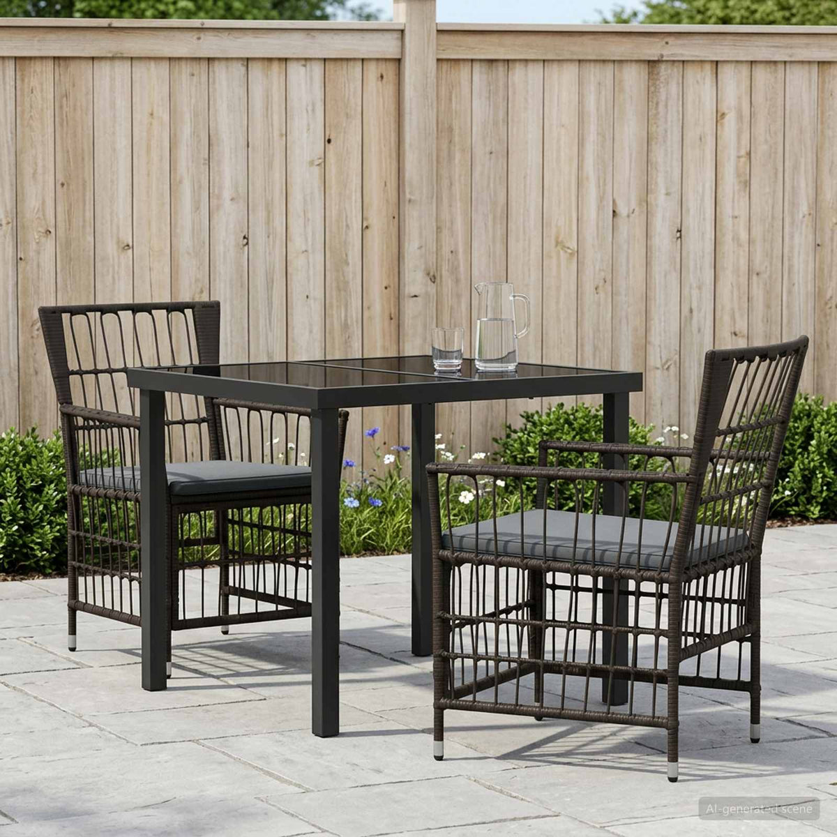 vidaXL Buiten eettafelset 3 st Zwart poly rattan