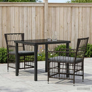 vidaXL Buiten eettafelset 3 st Zwart poly rattan