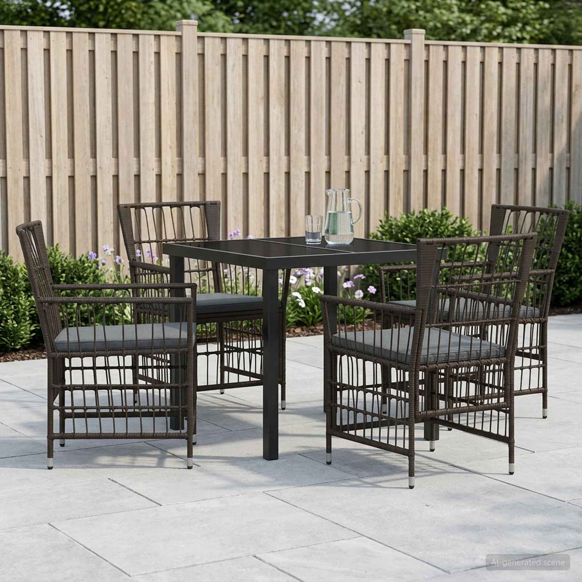 vidaXL Buiten eettafelset 3 st Zwart poly rattan