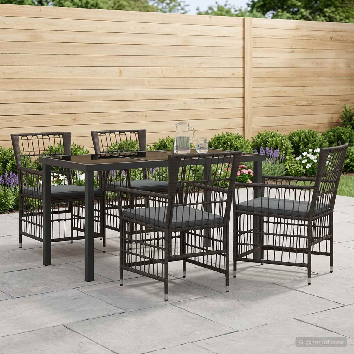 vidaXL Buiten eettafelset 3 st Zwart poly rattan