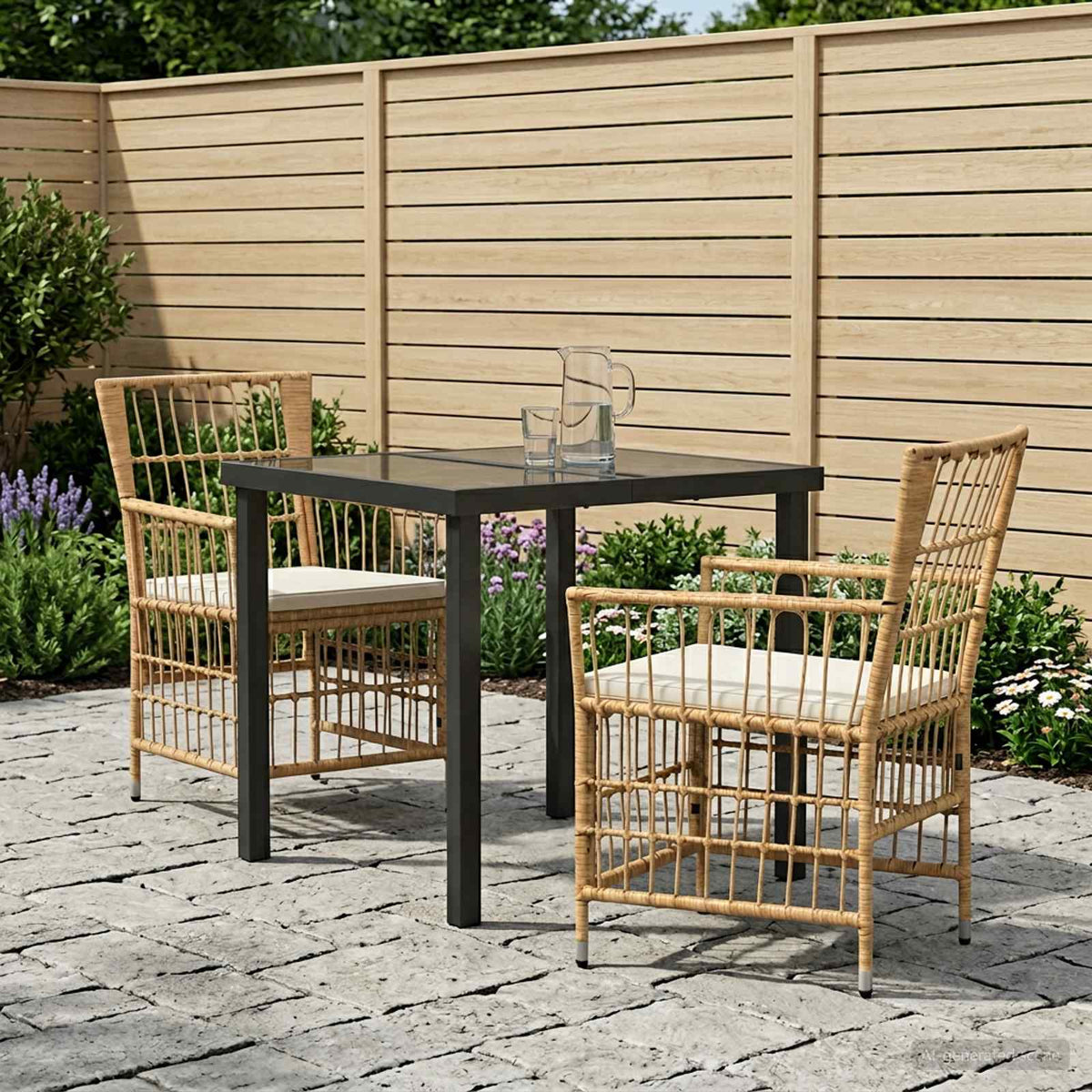 vidaXL Buiten eettafelset 3 st Zwart poly rattan