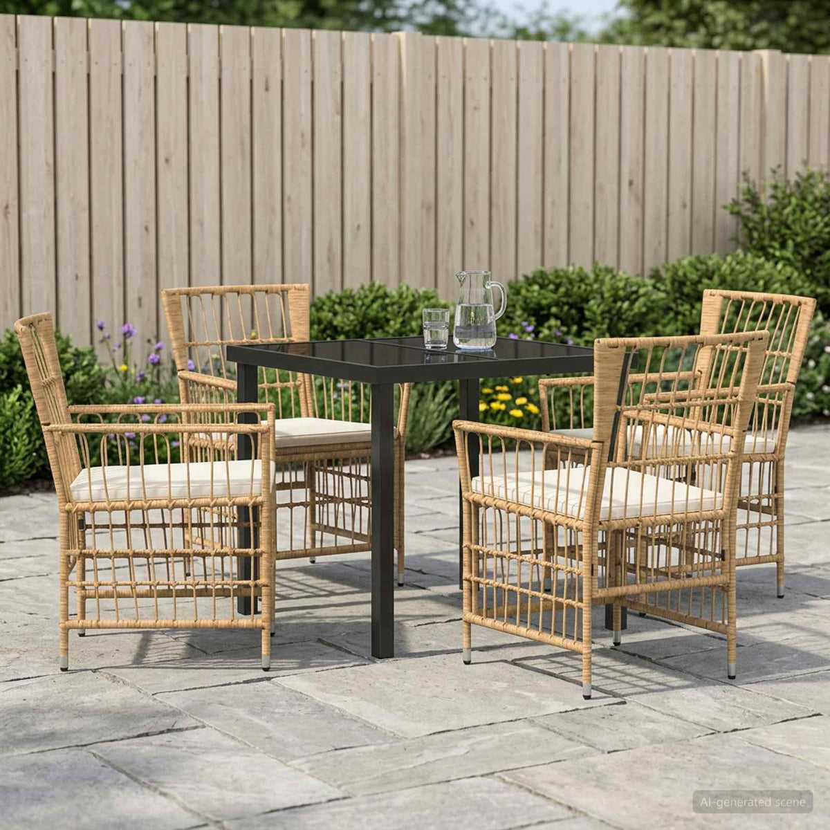 vidaXL Buiten eettafelset 3 st Zwart poly rattan
