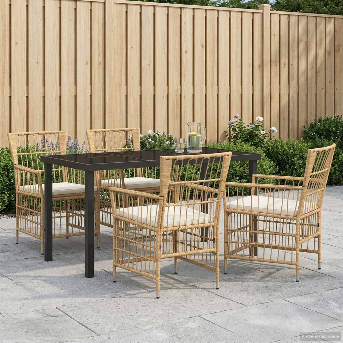 vidaXL Buiten eettafelset 3 st Zwart poly rattan