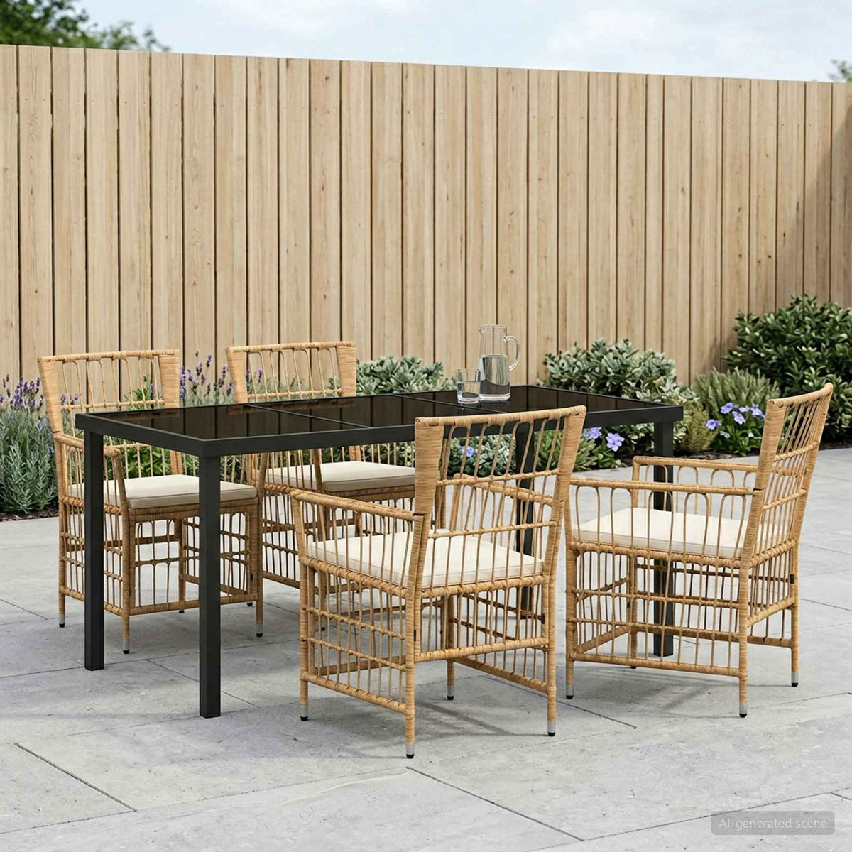 vidaXL Buiten eettafelset 3 st Zwart poly rattan