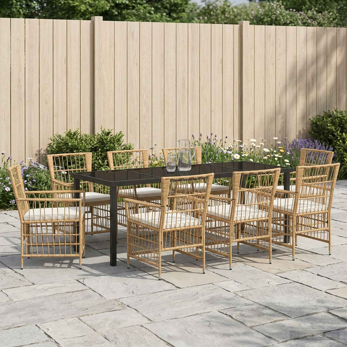 vidaXL Buiten eettafelset 3 st Zwart poly rattan