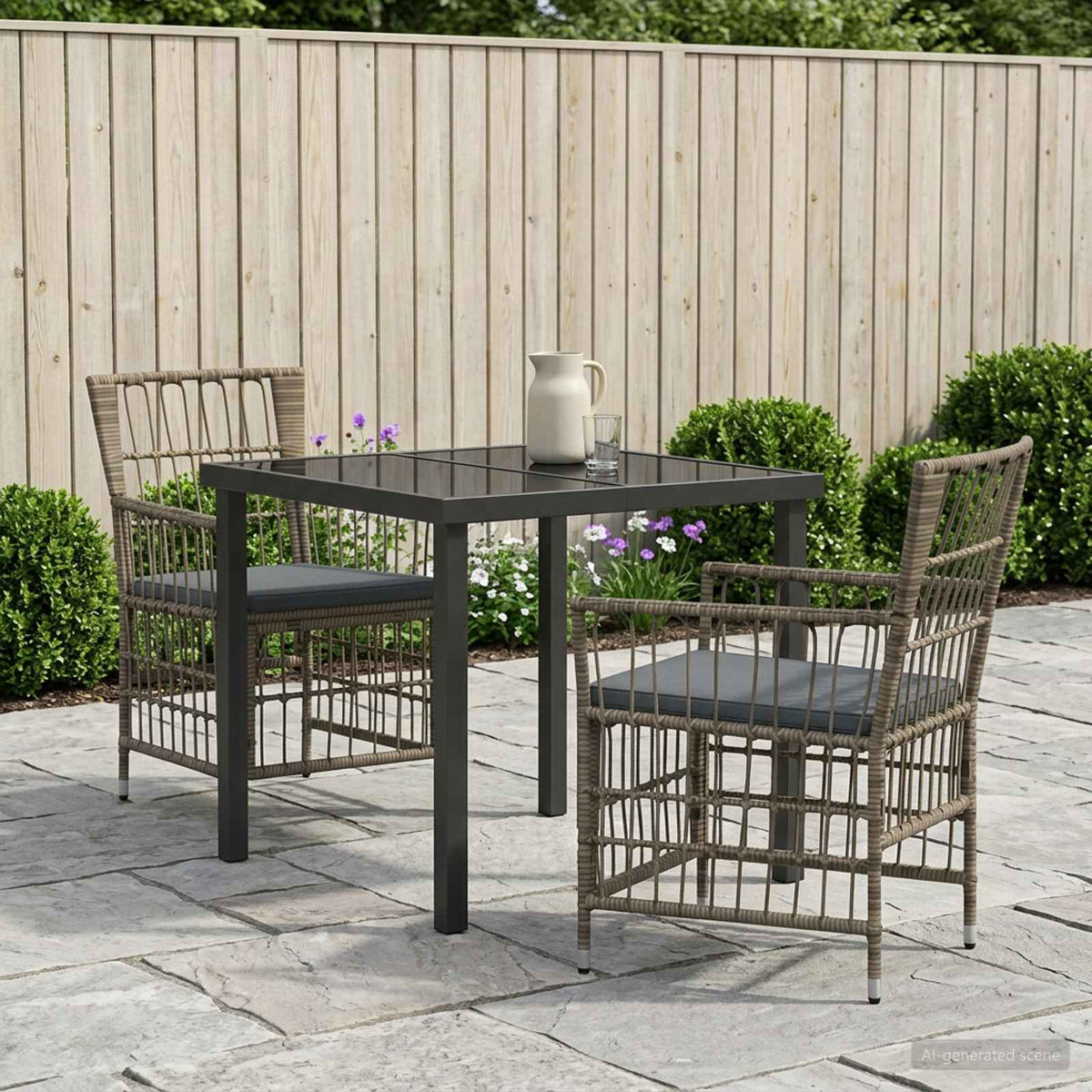 vidaXL Buiten eettafelset 3 st Zwart poly rattan