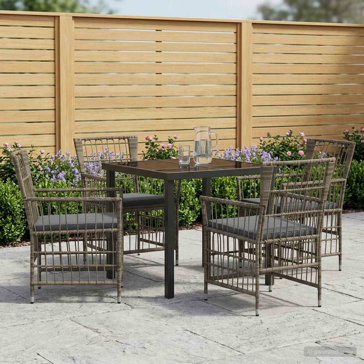 vidaXL Buiten eettafelset 3 st Zwart poly rattan