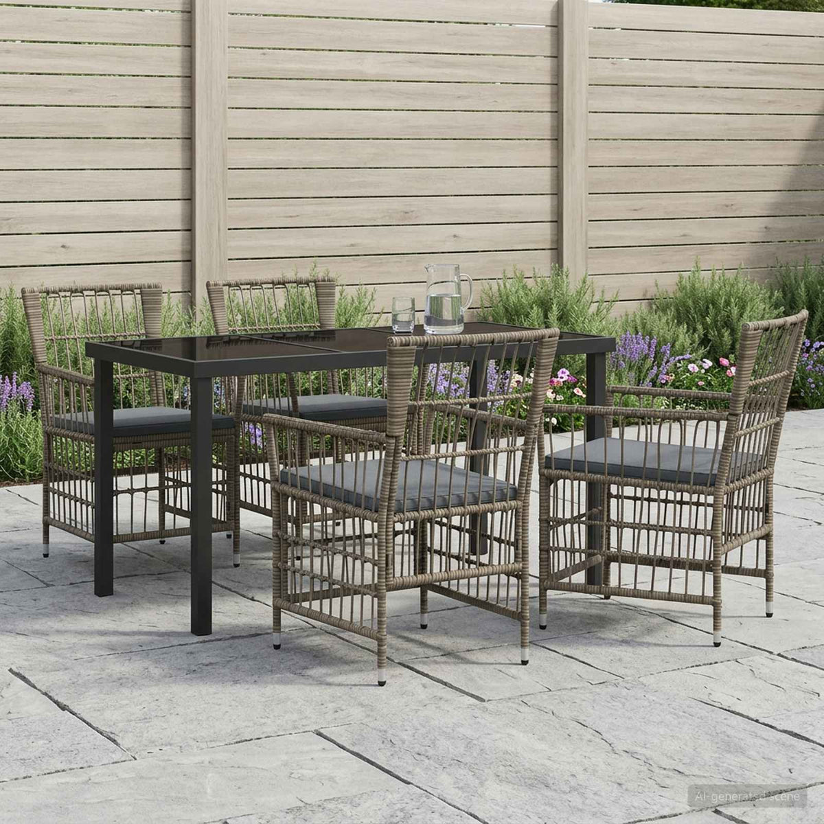 vidaXL Buiten eettafelset 3 st Zwart poly rattan