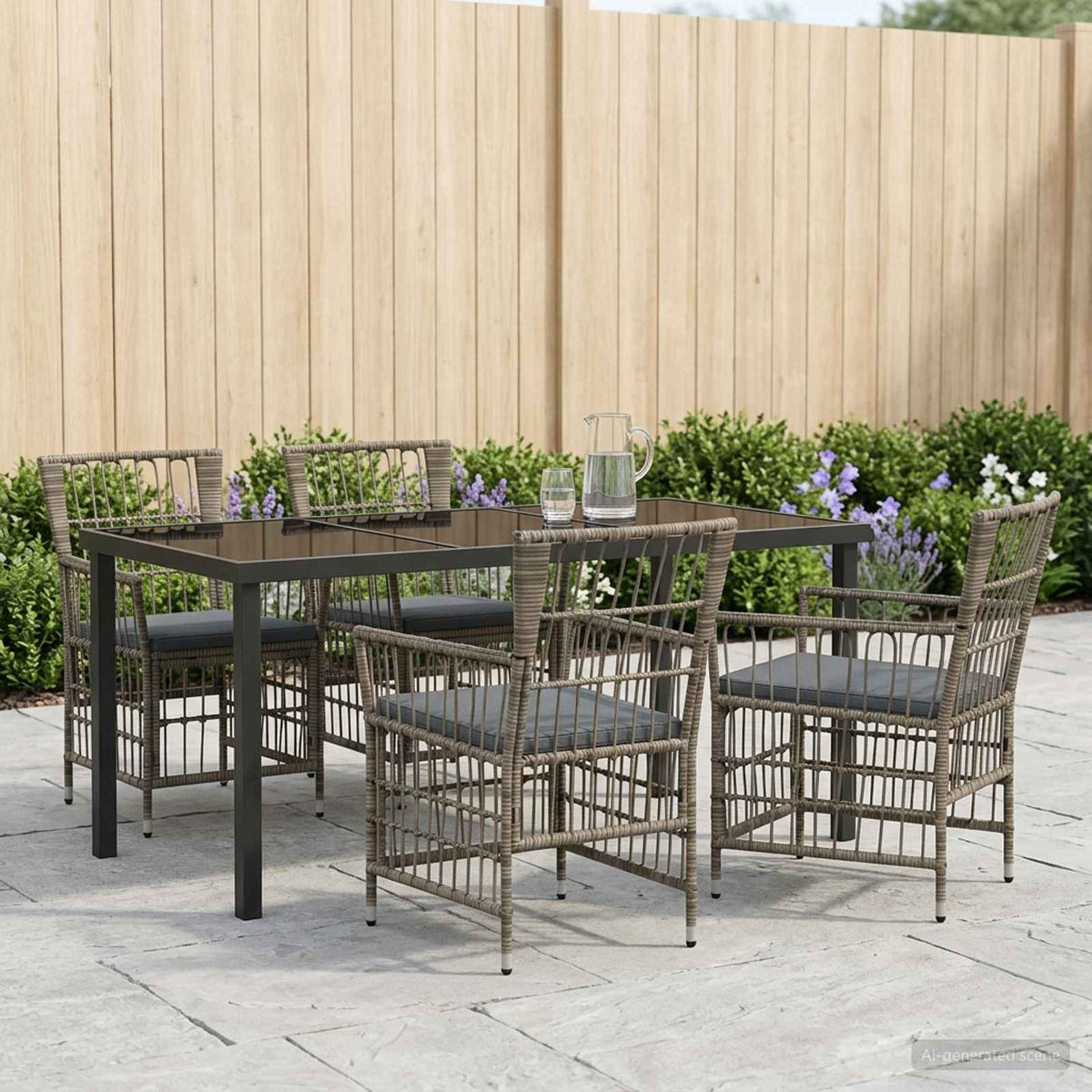 vidaXL Buiten eettafelset 3 st Zwart poly rattan