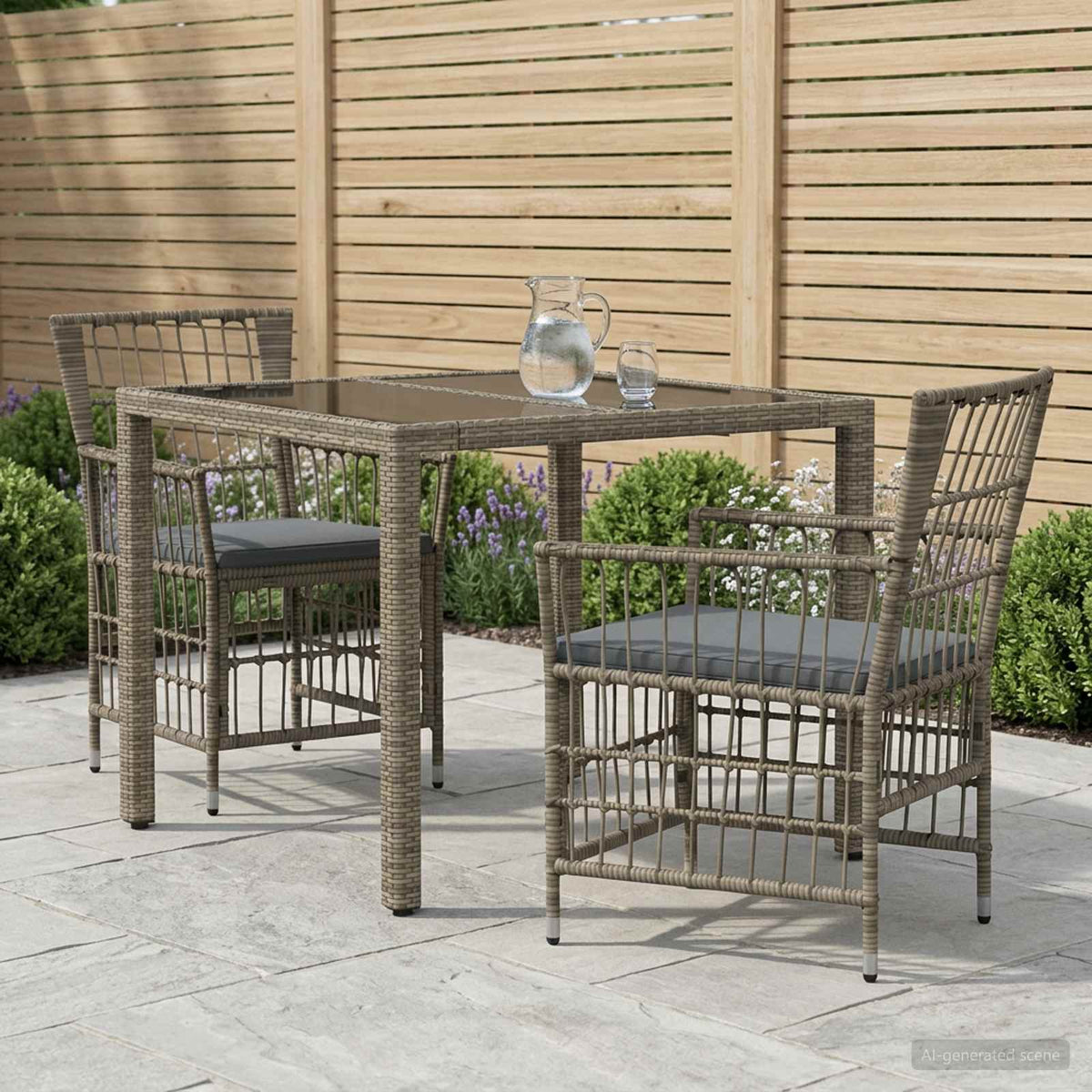 vidaXL Buiten eettafelset 3 st Zwart poly rattan