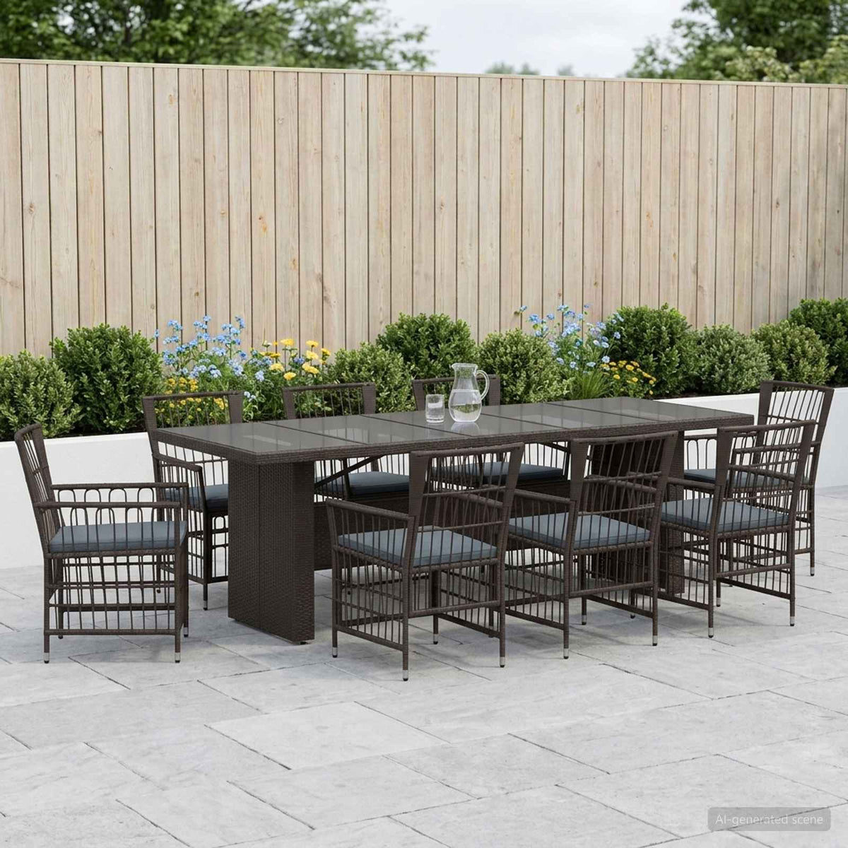vidaXL Buiten eettafelset 9 st Zwart poly rattan