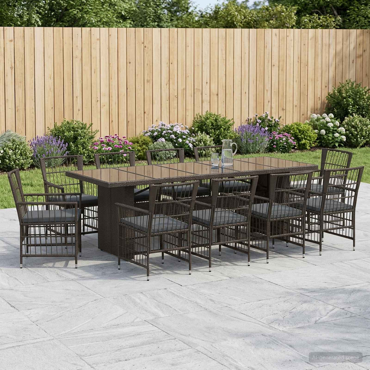 vidaXL Buiten eettafelset 9 st Zwart poly rattan