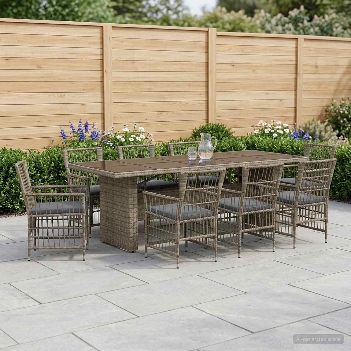 vidaXL Buiten eettafelset 9 st Zwart poly rattan