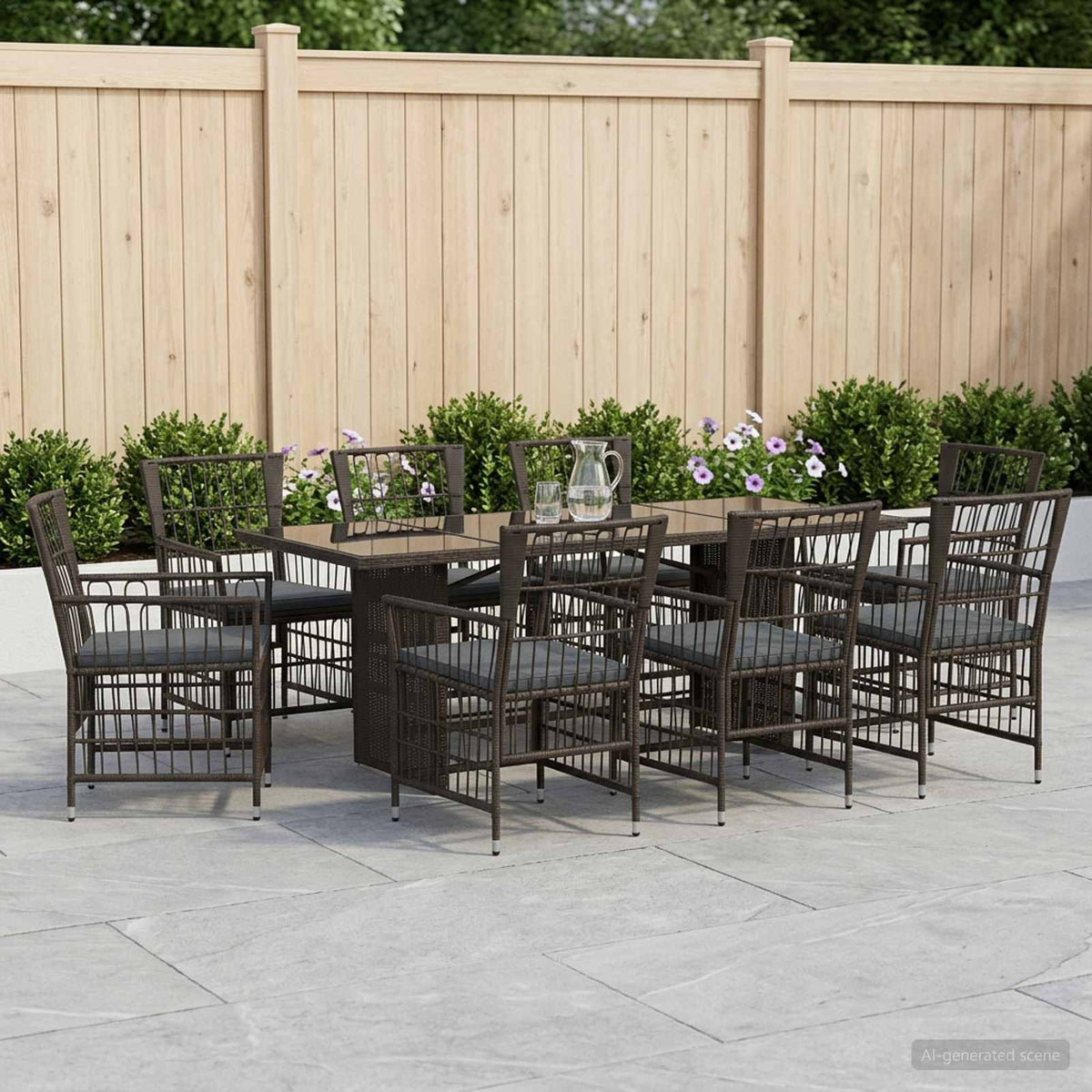vidaXL Buiten eettafelset 7 st Zwart poly rattan
