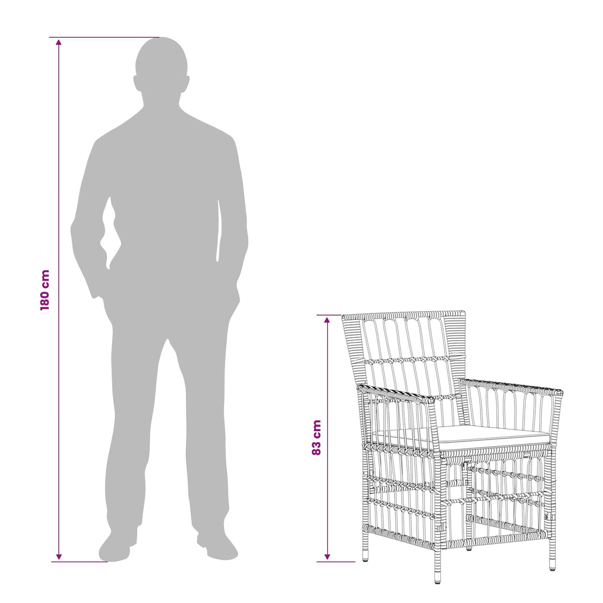 vidaXL Buiten eettafelset 7 st Zwart poly rattan