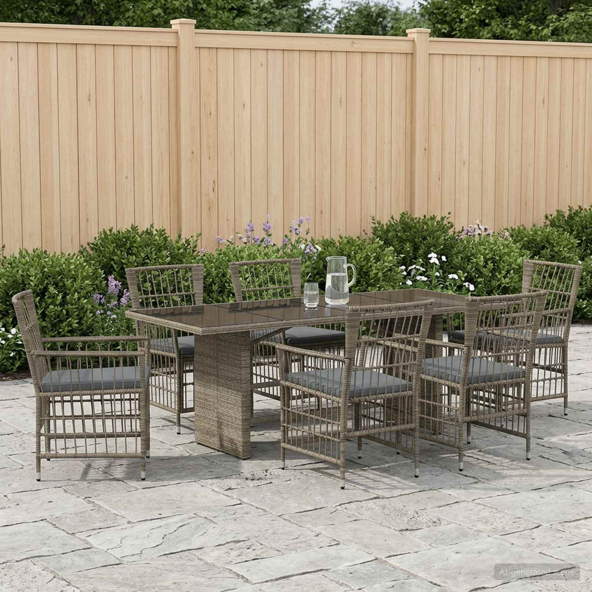 vidaXL Buiten eettafelset 7 st Zwart poly rattan