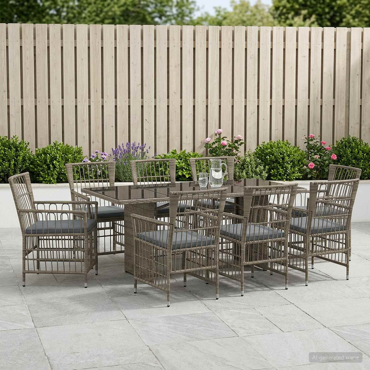 vidaXL Buiten eettafelset 7 st Zwart poly rattan