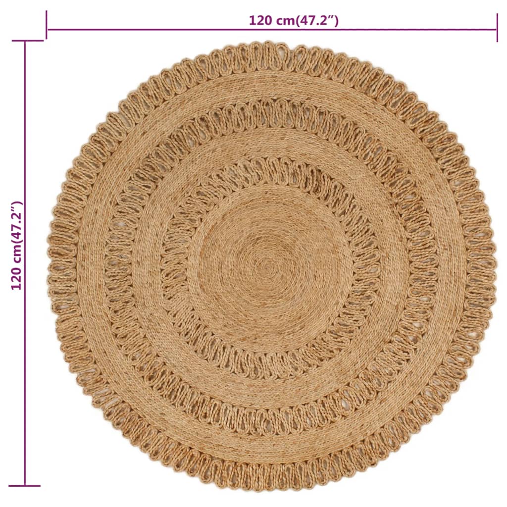 vidaXL Tapijt rond 120 cm gevlochten jute - Aashly