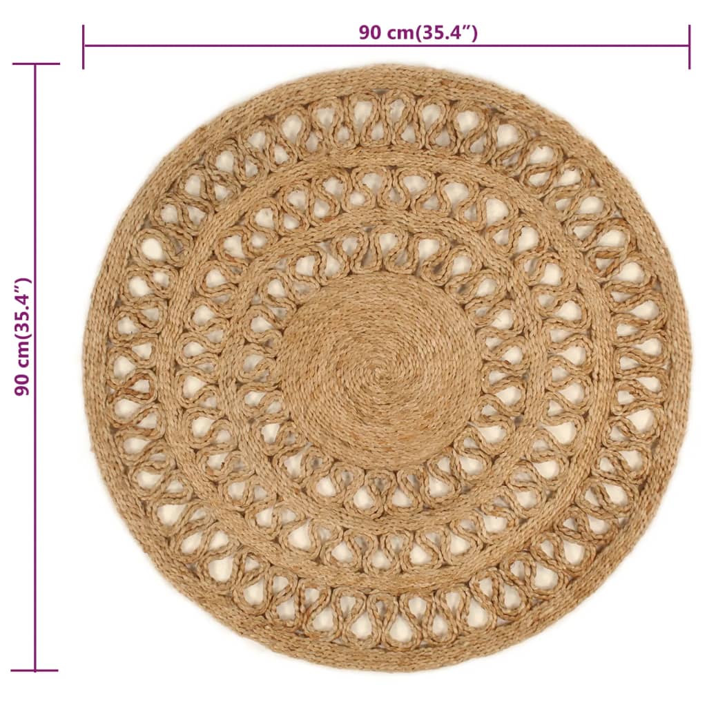 vidaXL Tapijt rond 90 cm gevlochten jute
