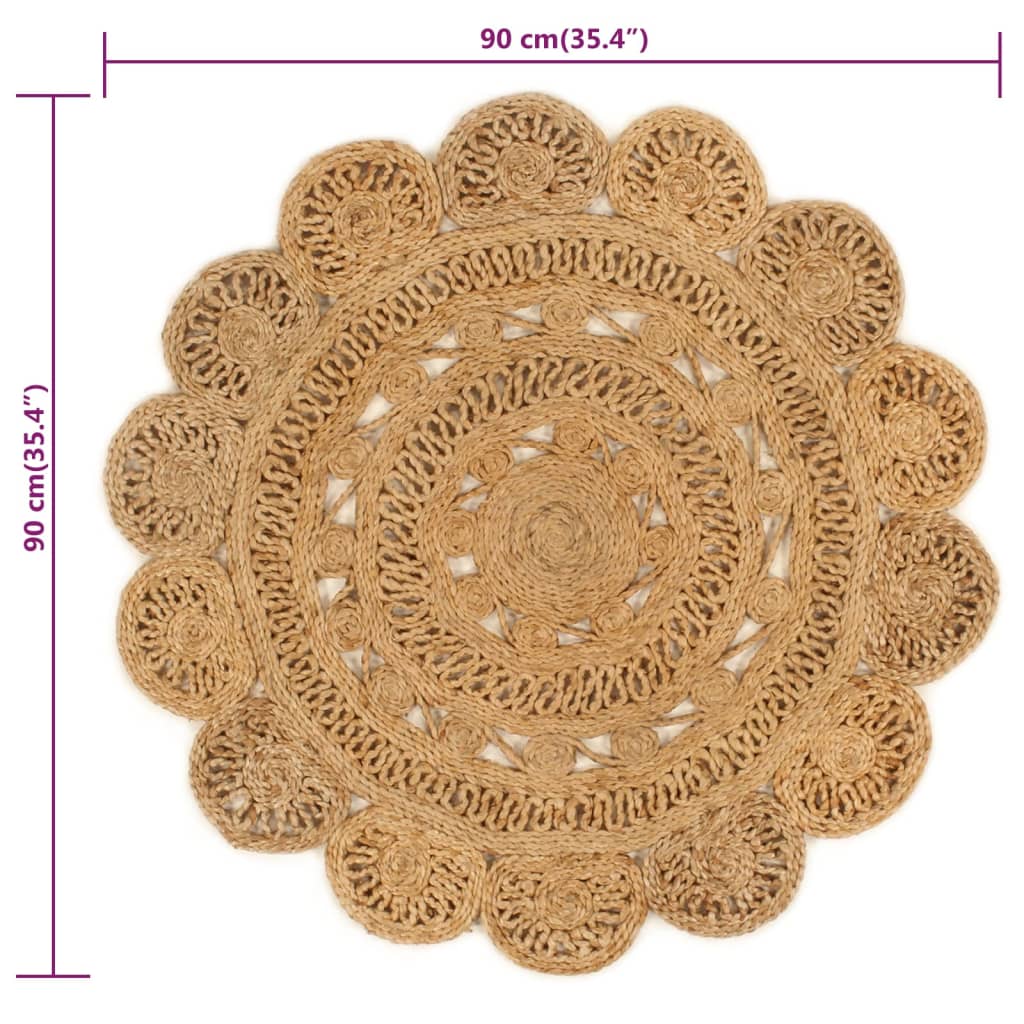 vidaXL Tapijt rond 90 cm gevlochten jute
