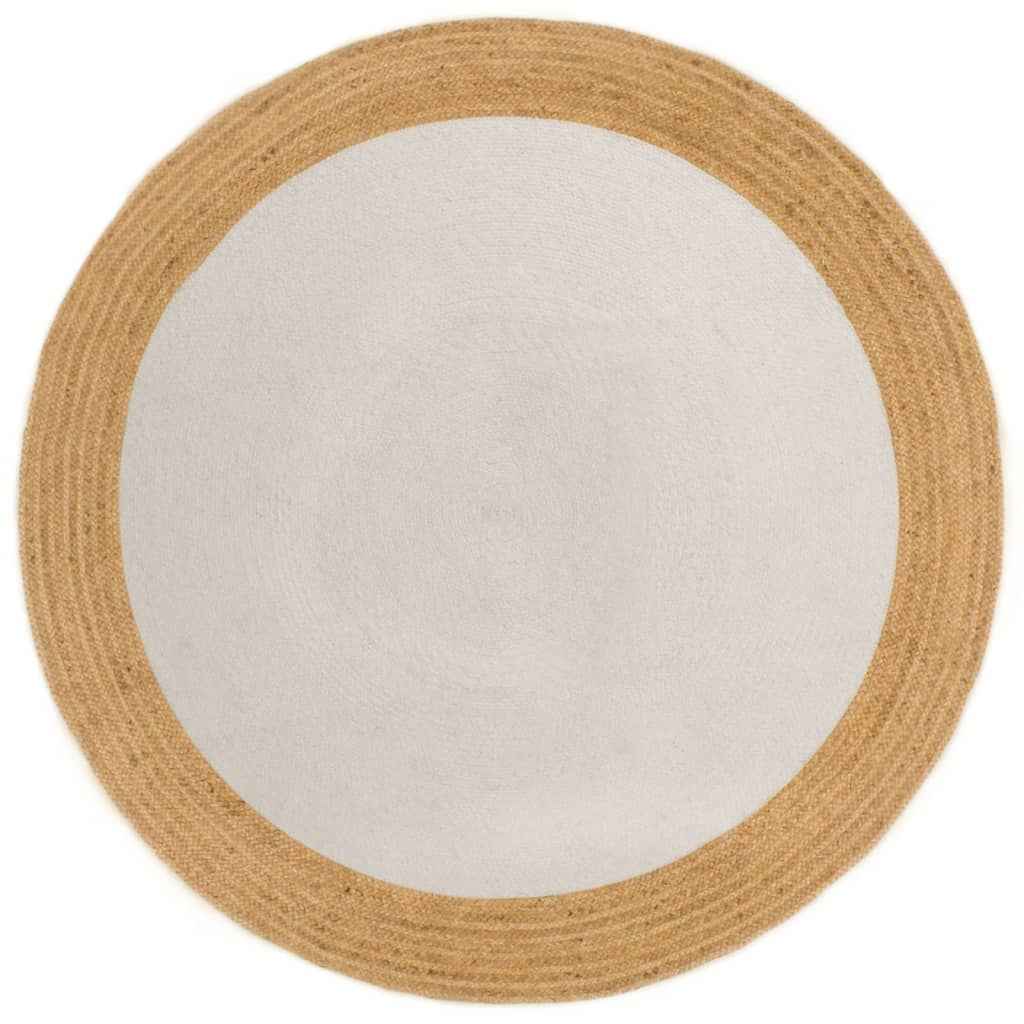 vidaXL Vloerkleed rond gevlochten 120 cm jute en katoen wit en naturel
