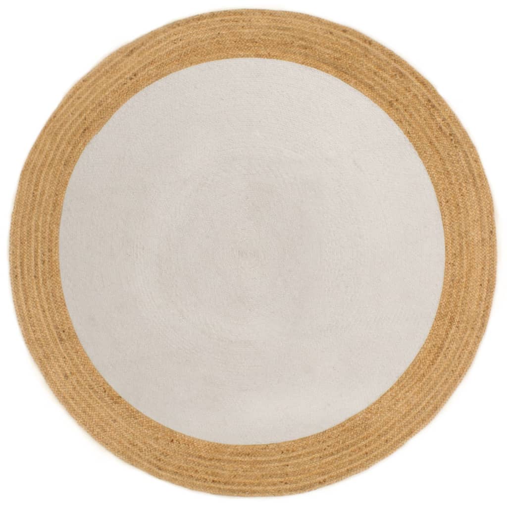 vidaXL Vloerkleed rond gevlochten 120 cm jute en katoen wit en naturel